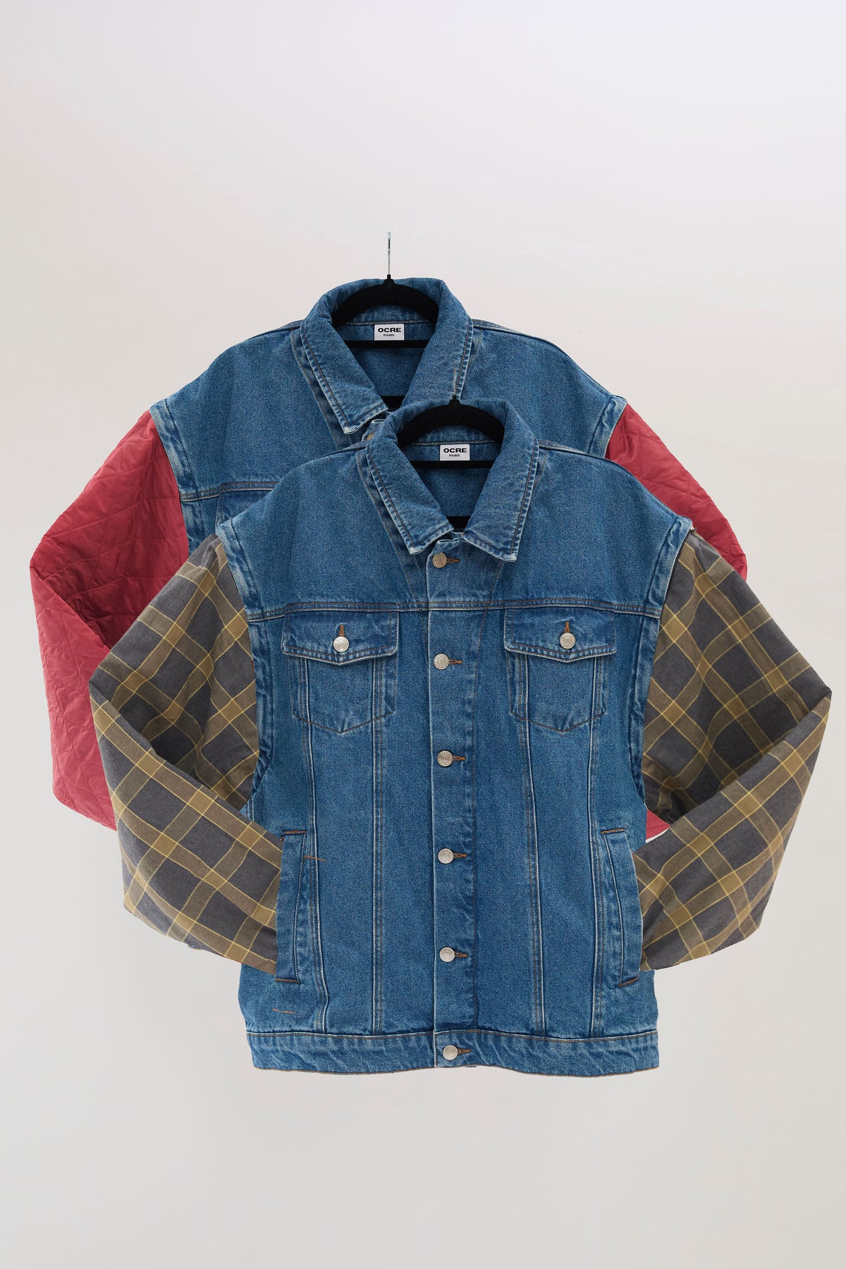 lightBlue manche tartan bordeaux